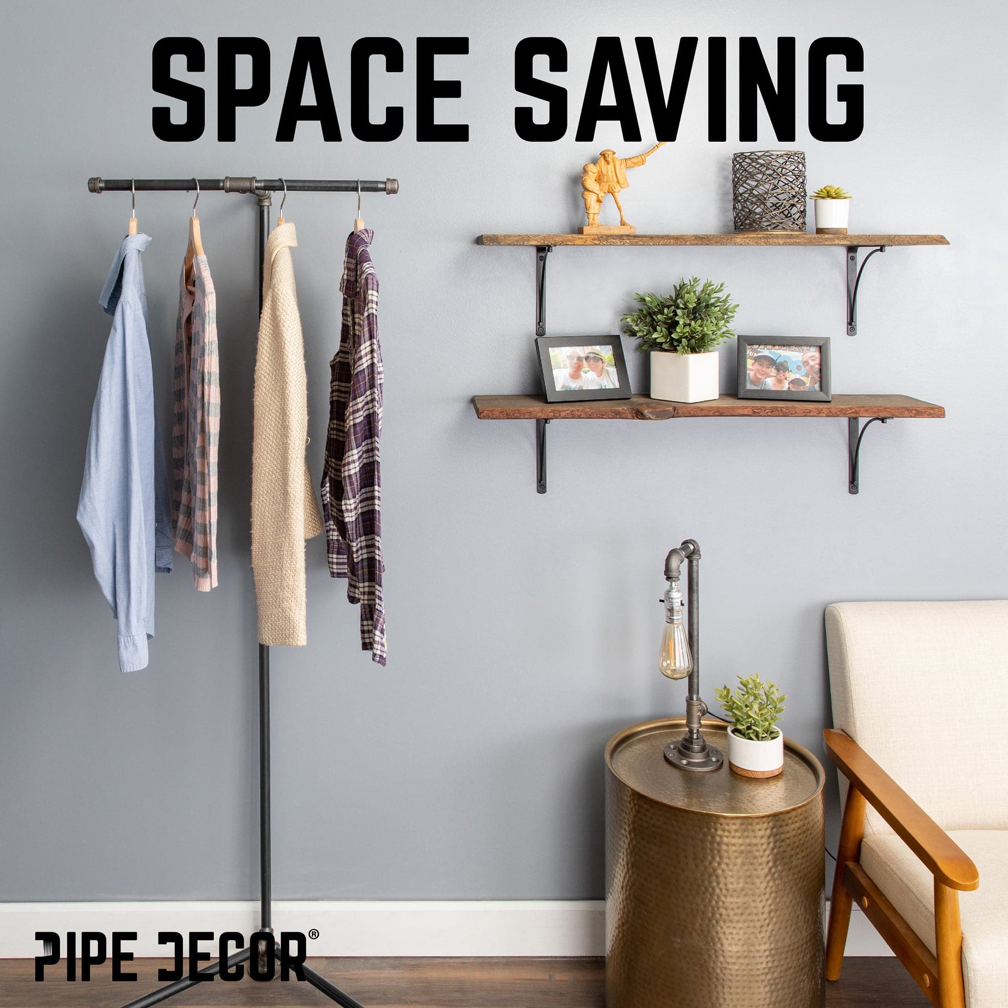 Freestanding Tee-Style Pipe Clothing Rack