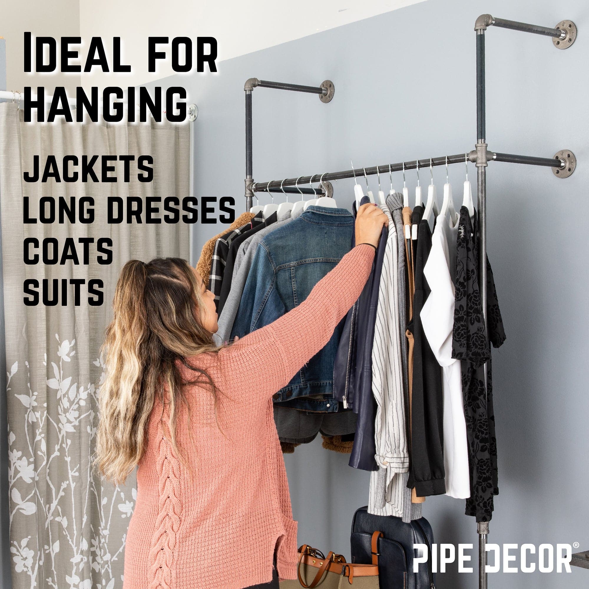 41 in. Wall Mounted Clothing Rack, Single