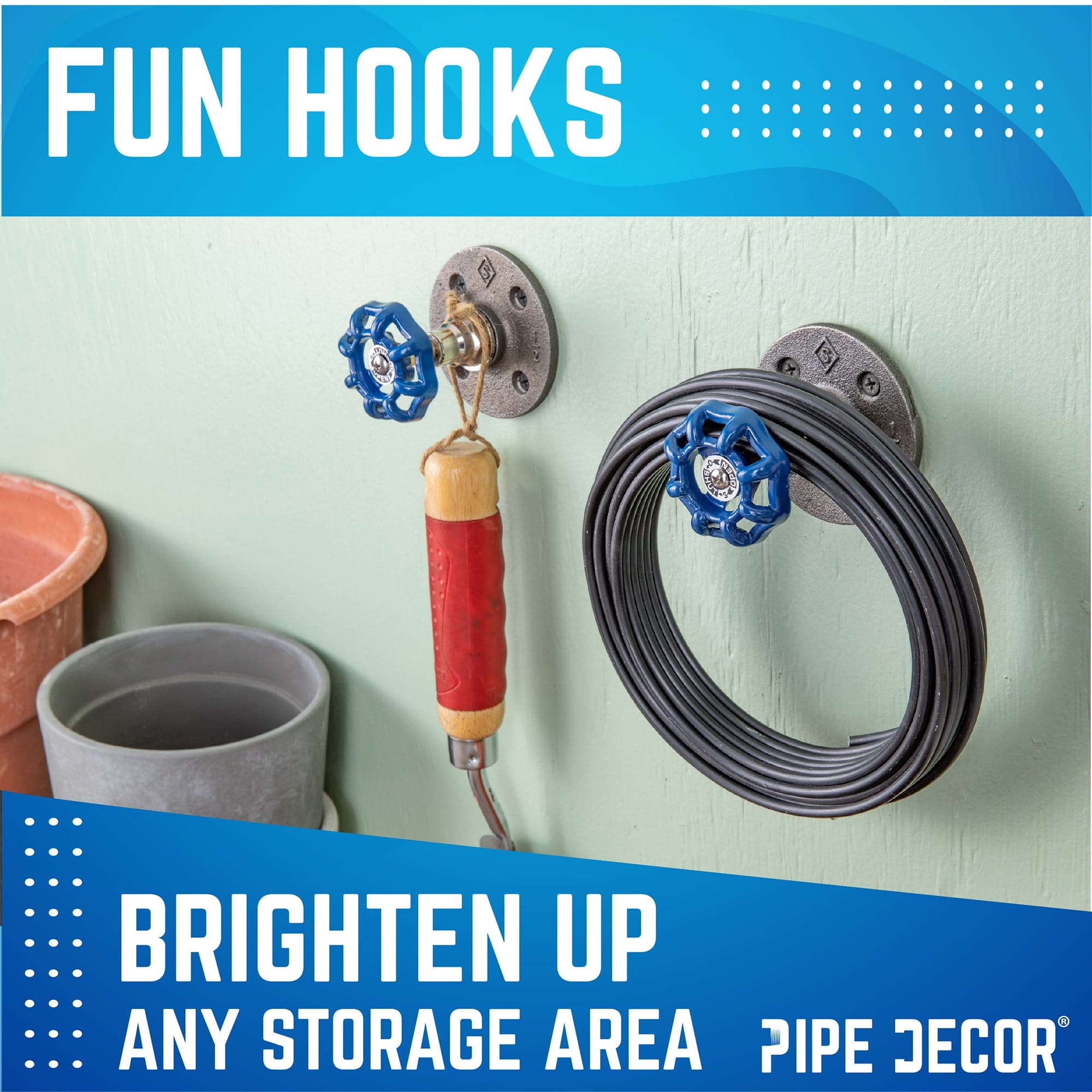 Blue Industrial Spigot Wall Hook with Flange (2-Pack)