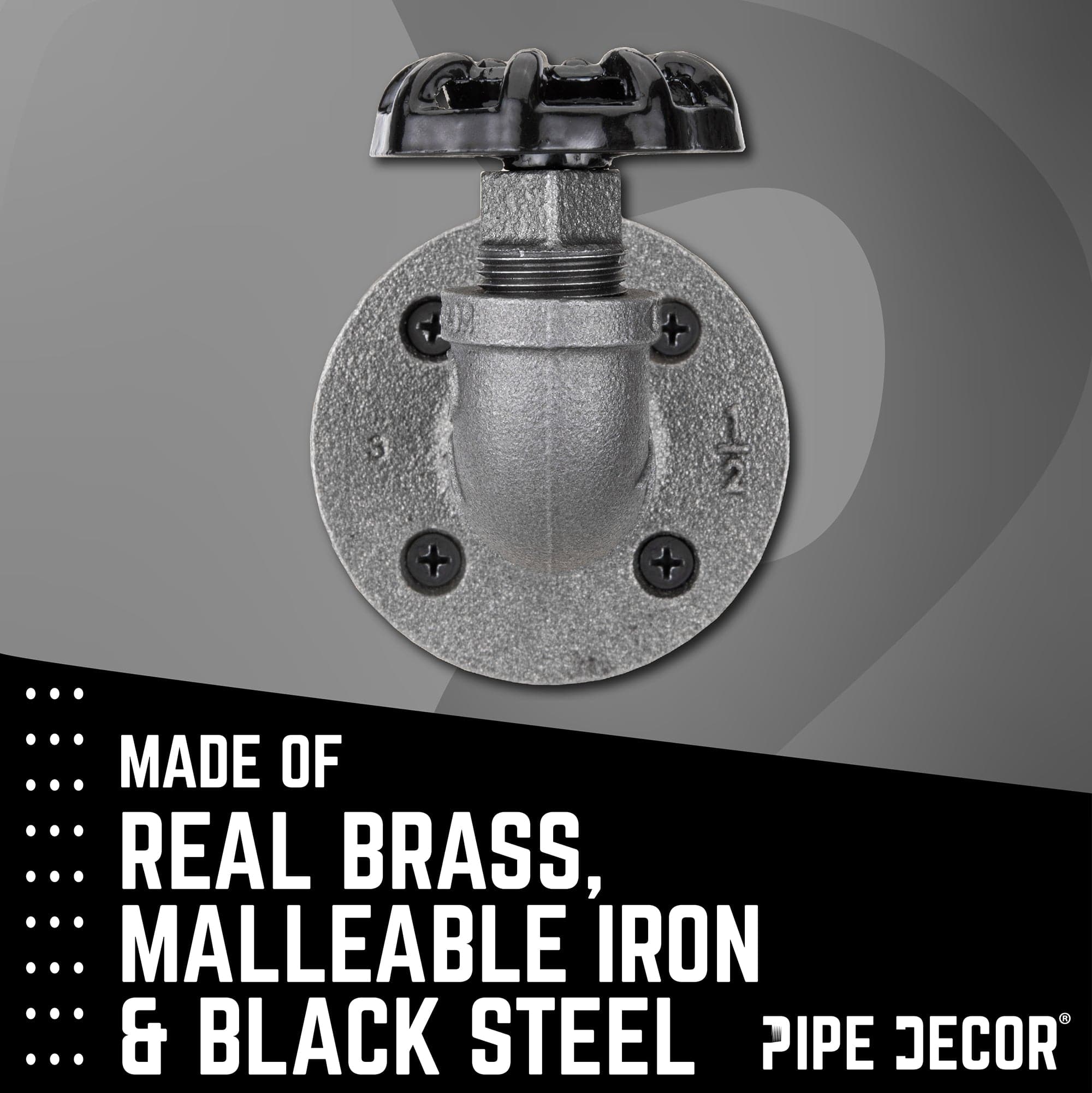 Black Industrial Curved Spigot Wall Hook with Flange (2-Pack)