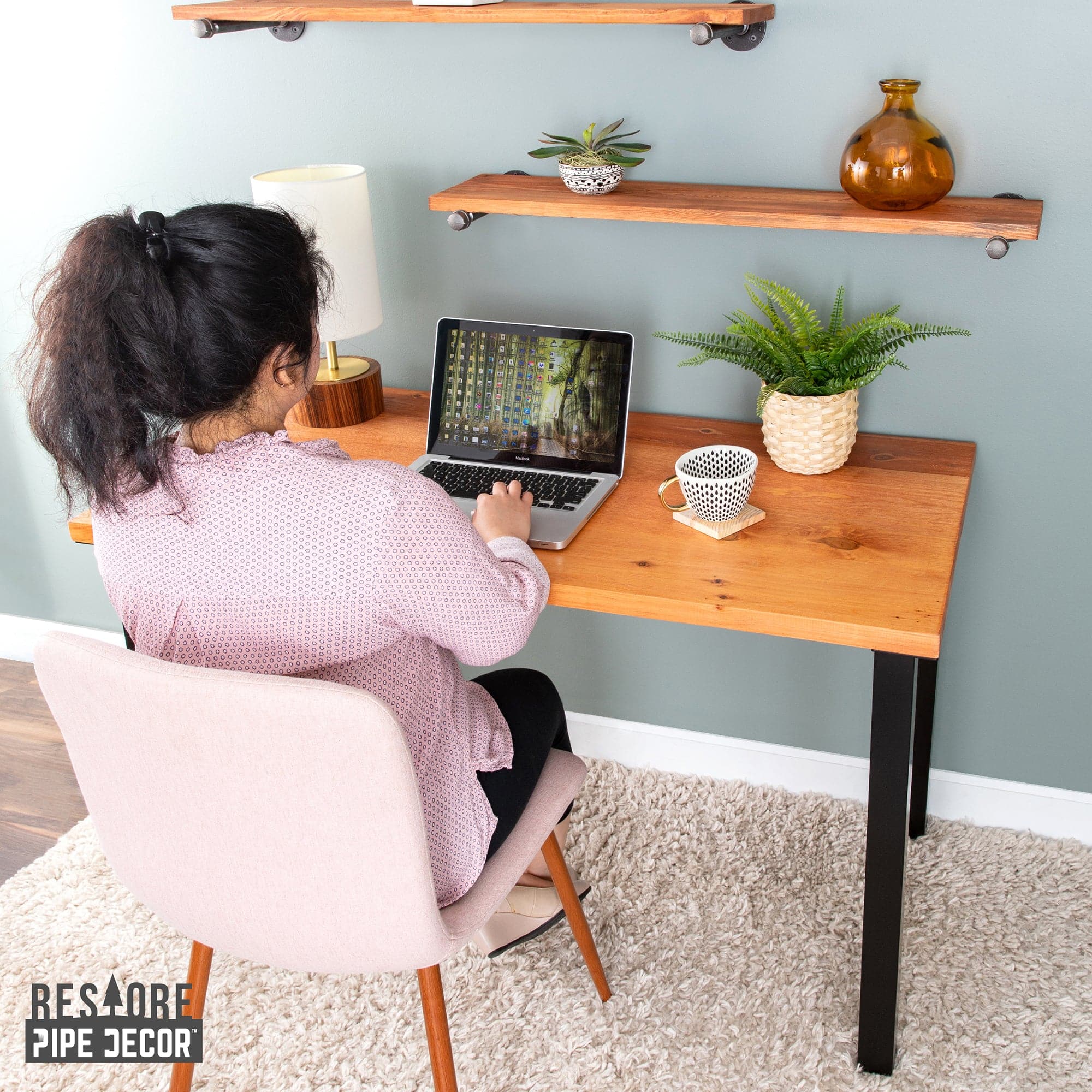 Skyline Sunset Cedar Solid Wood Desk with 28 in. High-Rise Legs