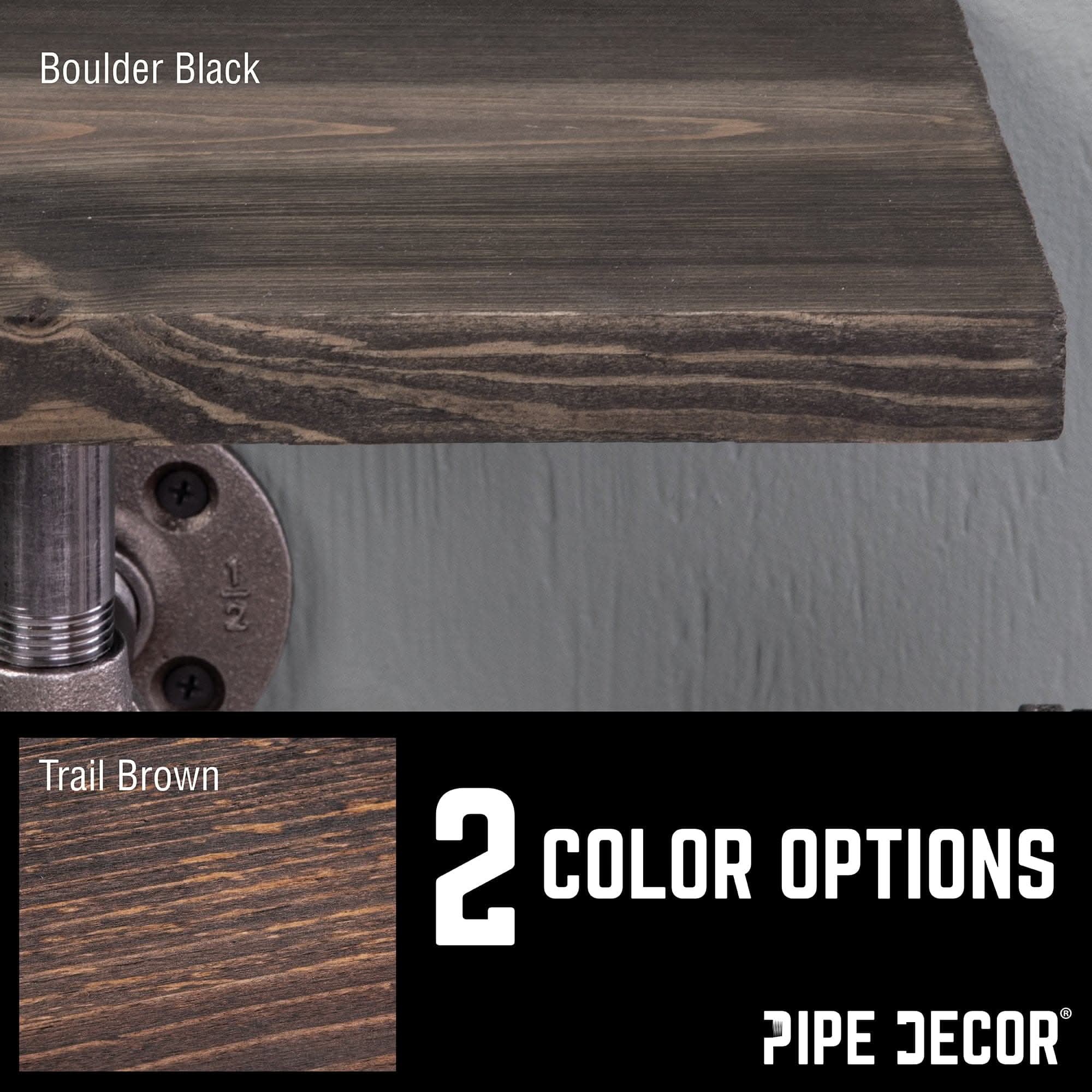 6 in. Wall-Mounted Pipe Toilet Paper Holder with Wood Shelf, Boulder Black