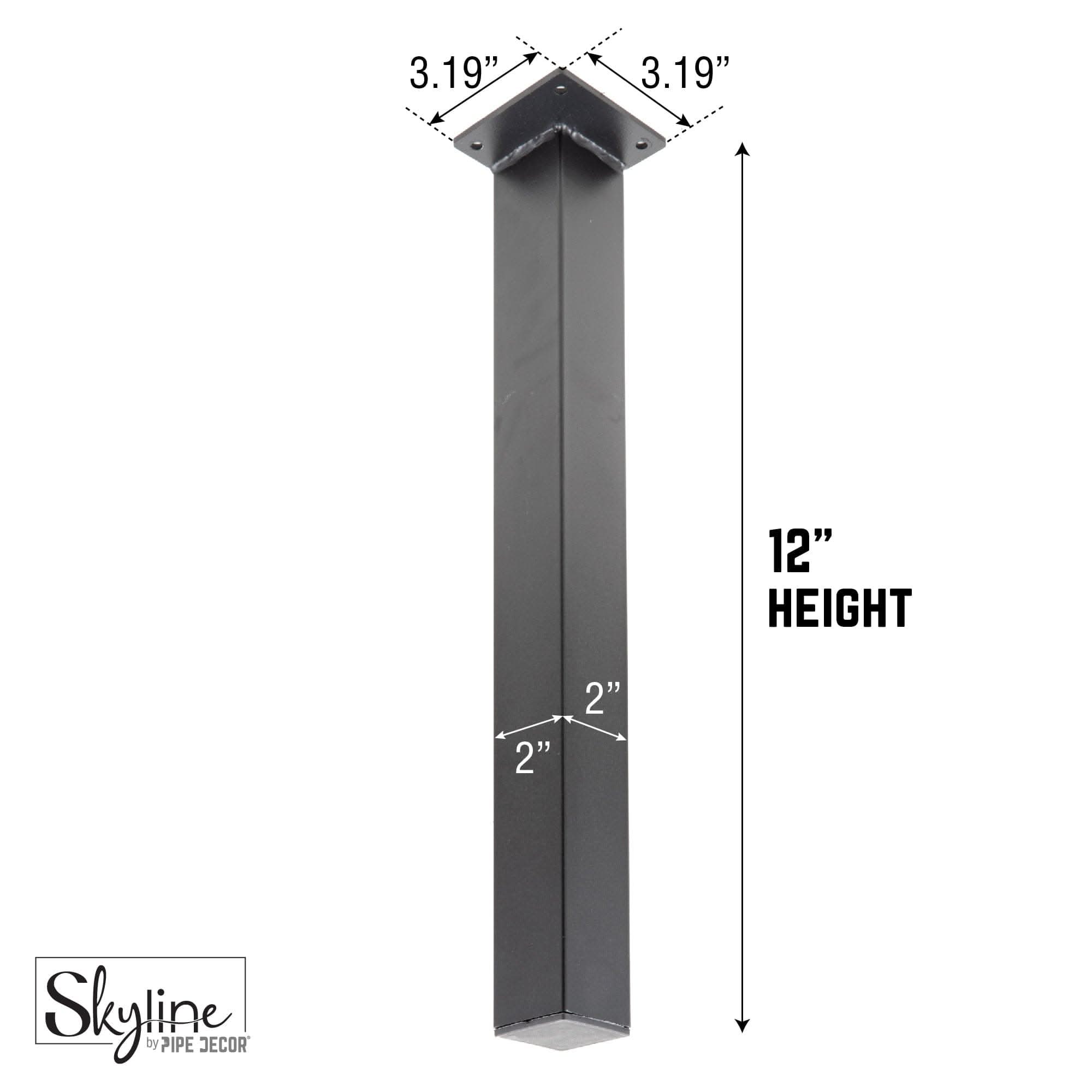 12 in. Skyline Matte Black Square Metal High-Rise Coffee Table Legs - 4 Pack