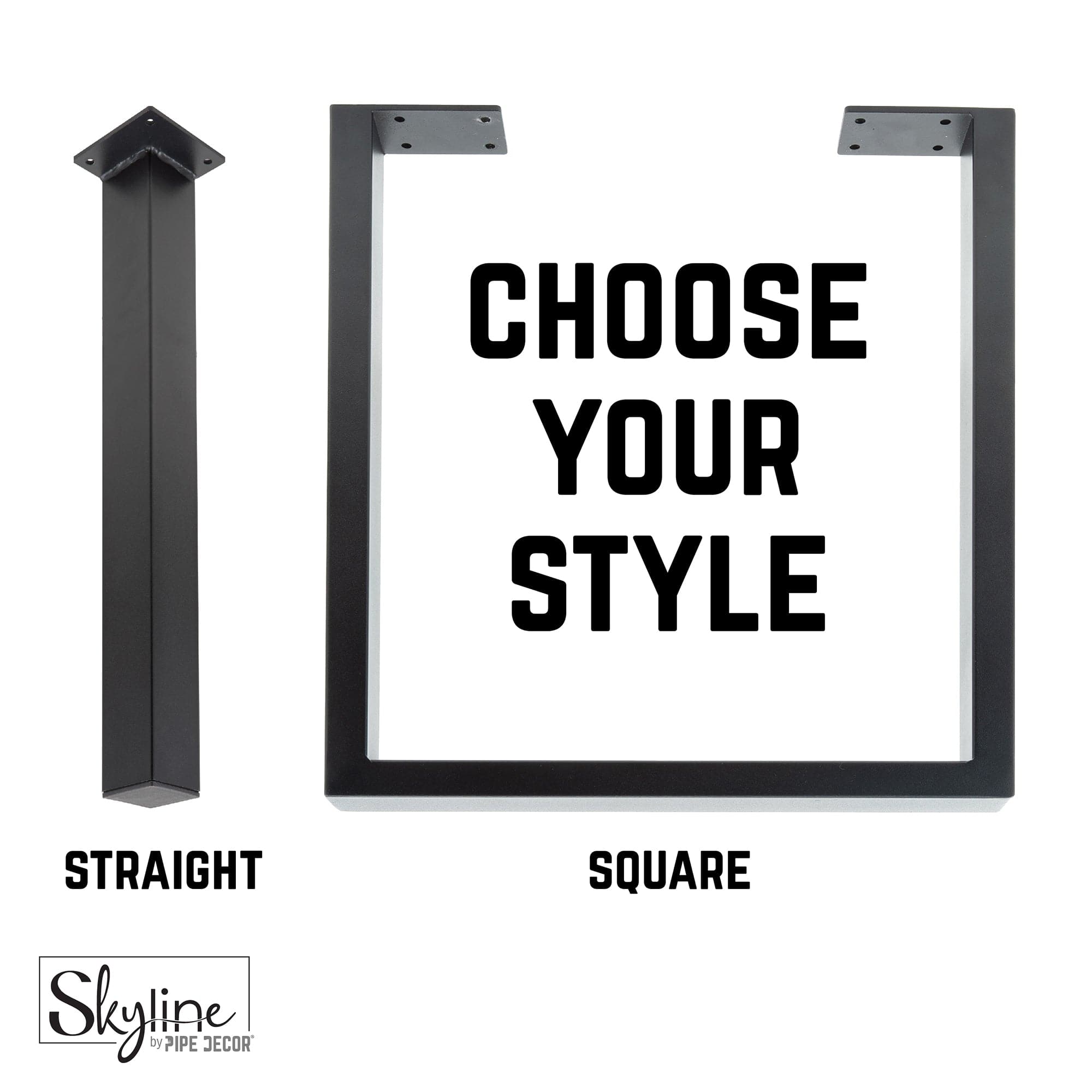 18 in. Skyline Matte Black Square Metal Landscape Coffee or End Table Legs - 2 Pack