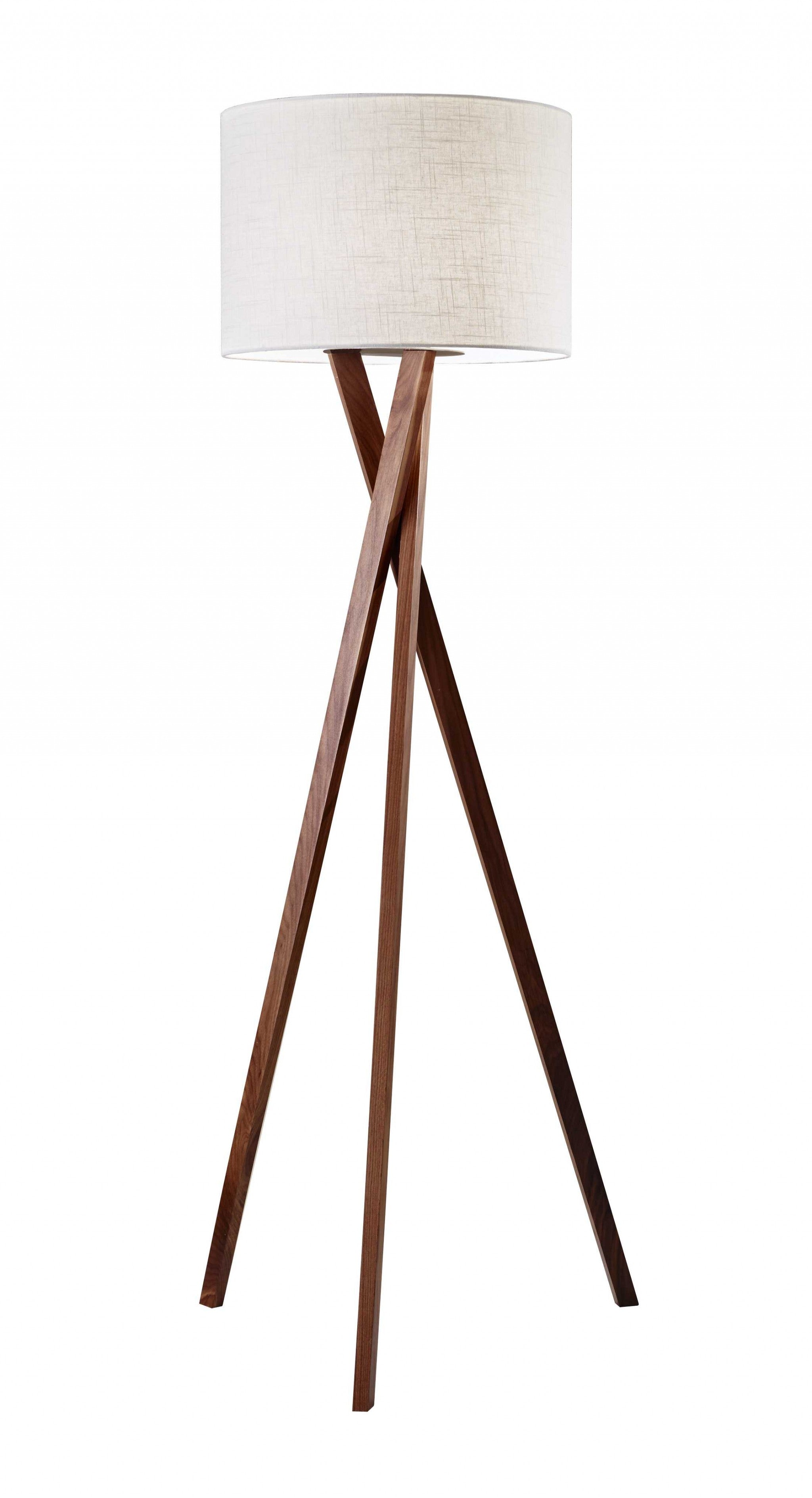 Homeroots 63&quot; Solid Wood Tripod Floor Lamp With White Drum Shade