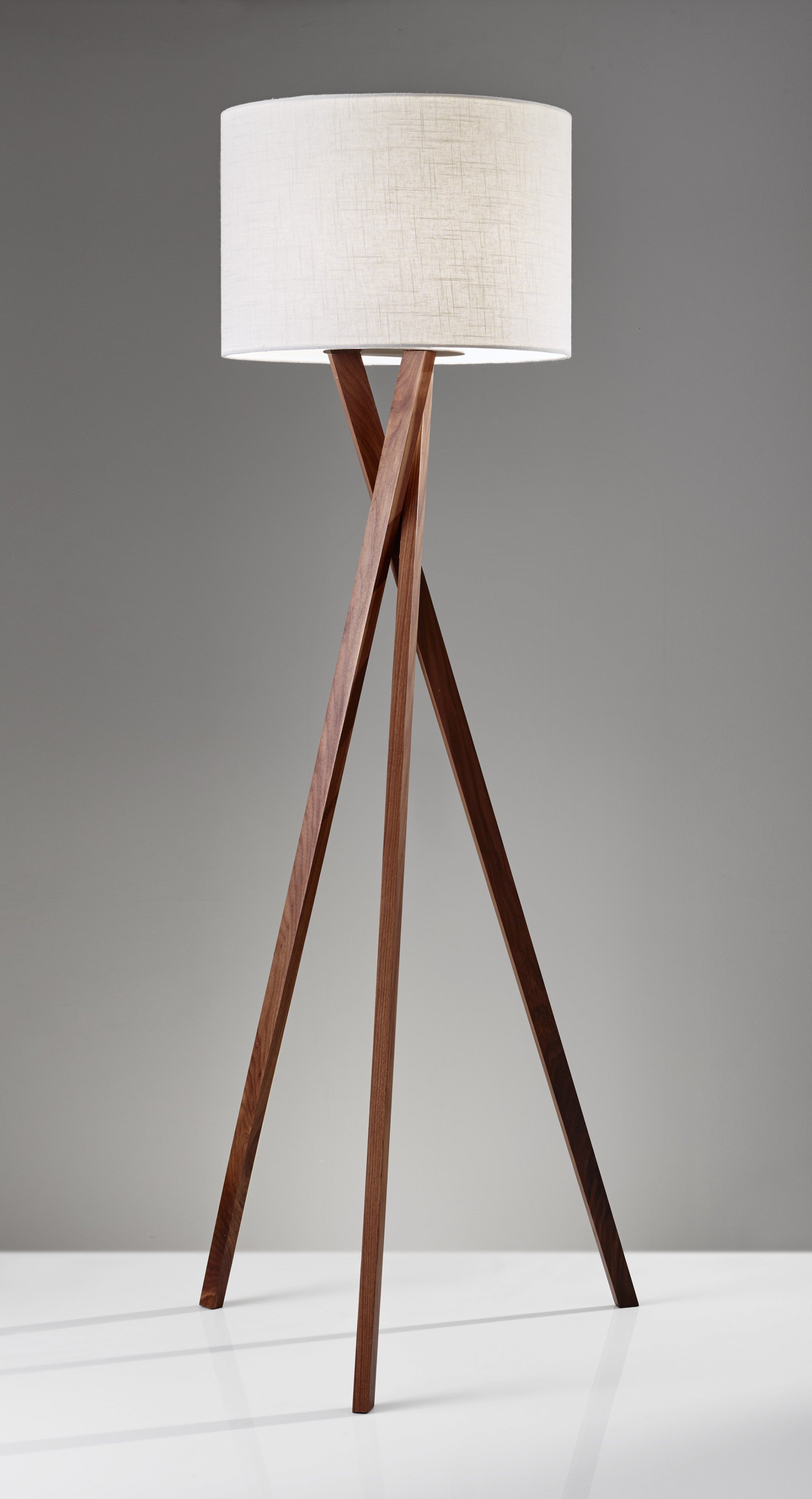 Homeroots 63&quot; Solid Wood Tripod Floor Lamp With White Drum Shade