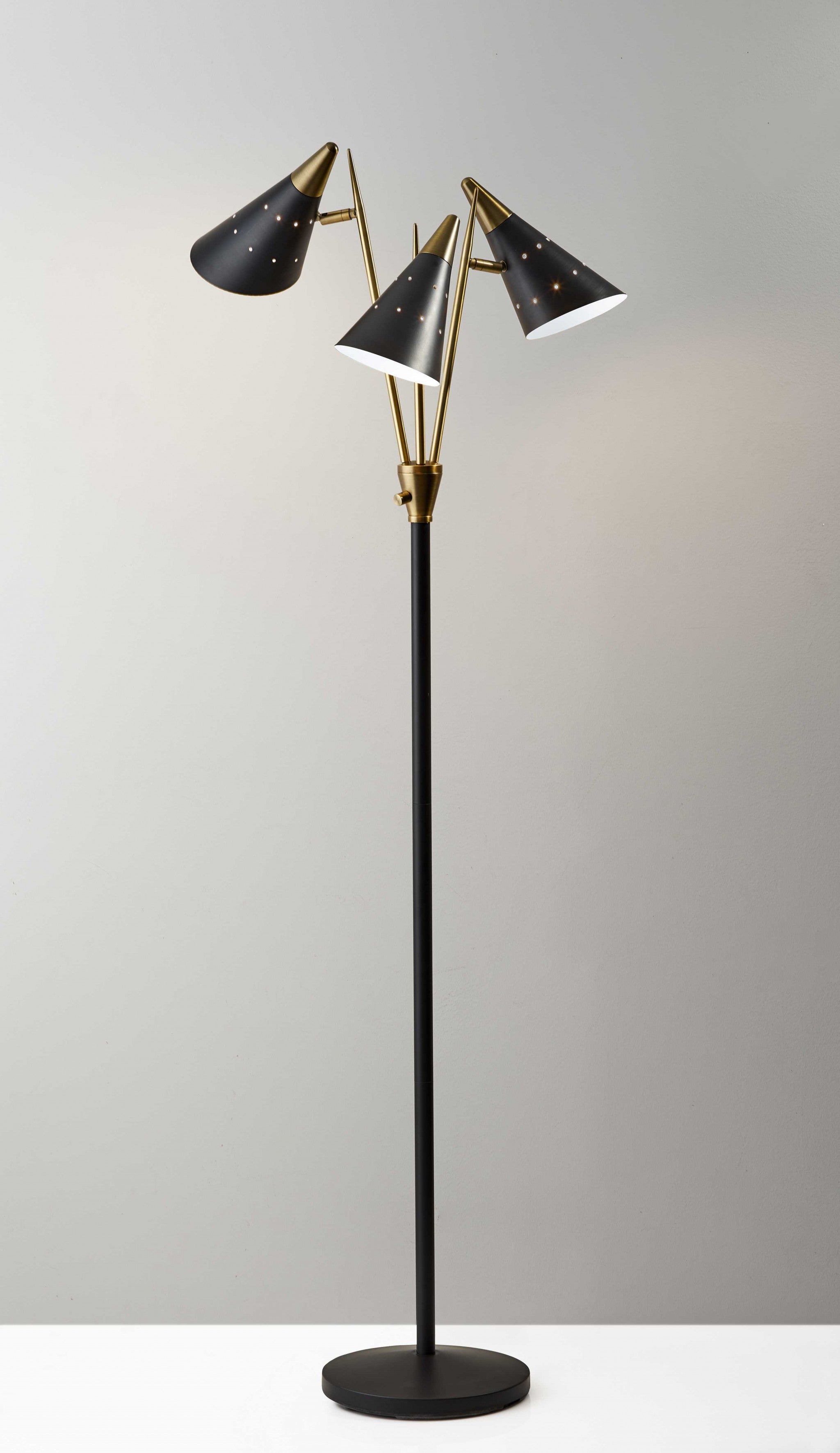 Homeroots 66&quot; Black Three Light Novelty Floor Lamp With Black Cone Shade