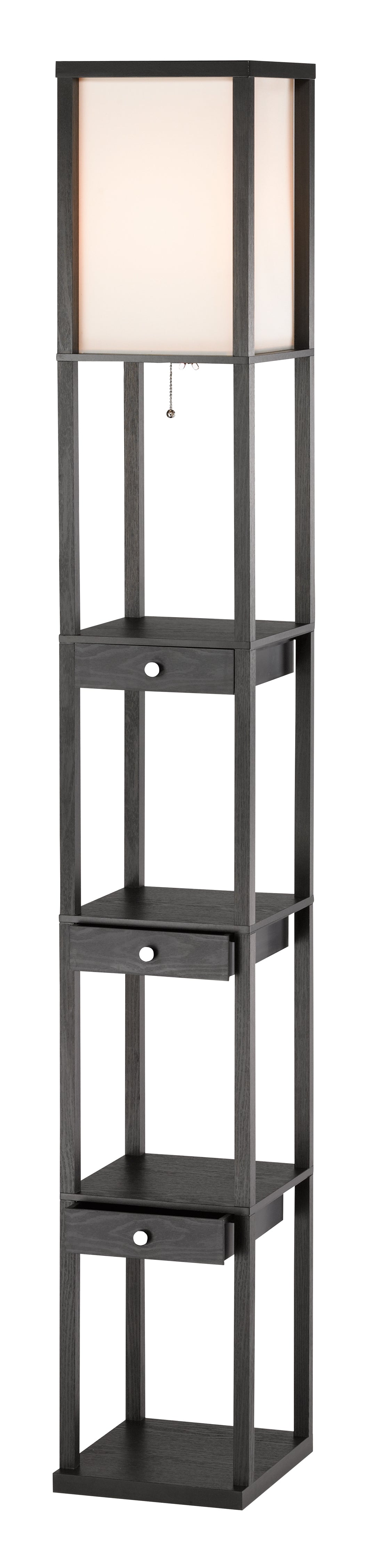 Three Drawer And Shelf Floor Lamp With Black Wood Finish
