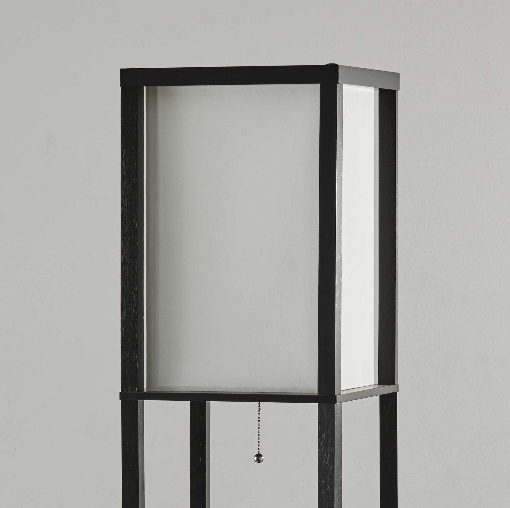 Three Drawer And Shelf Floor Lamp With Black Wood Finish