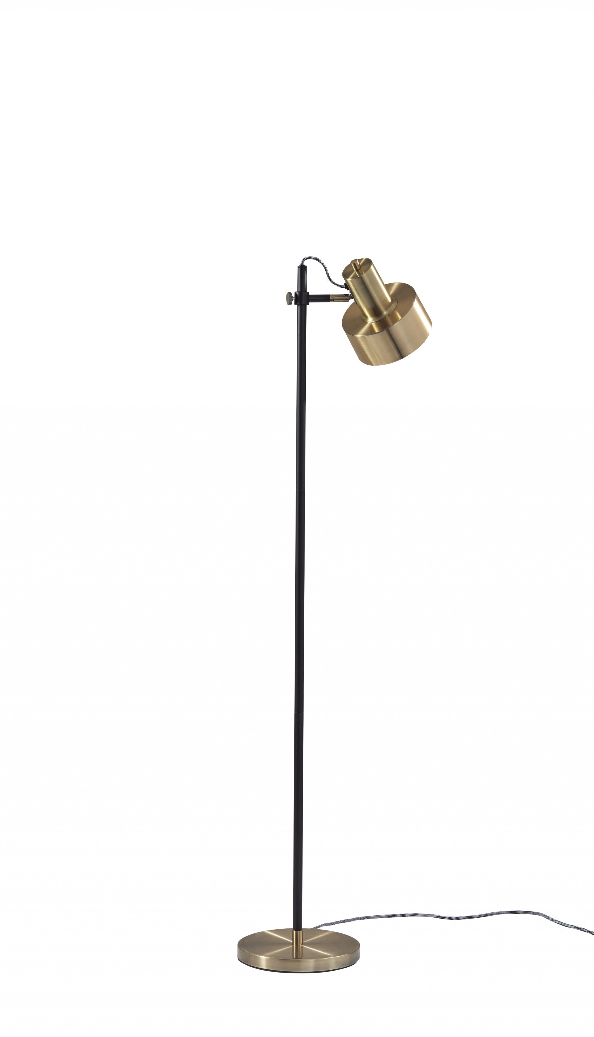 Homeroots Retro Floor Lamp With Matte Black Pole And Adjustable Jumbo Antique Brass Metal Shade