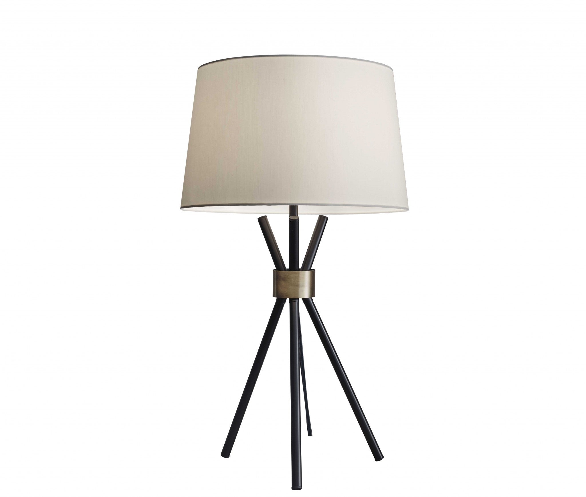 Homeroots Black Metal Tripod Leg With Antique Brass Accent Table Lamp