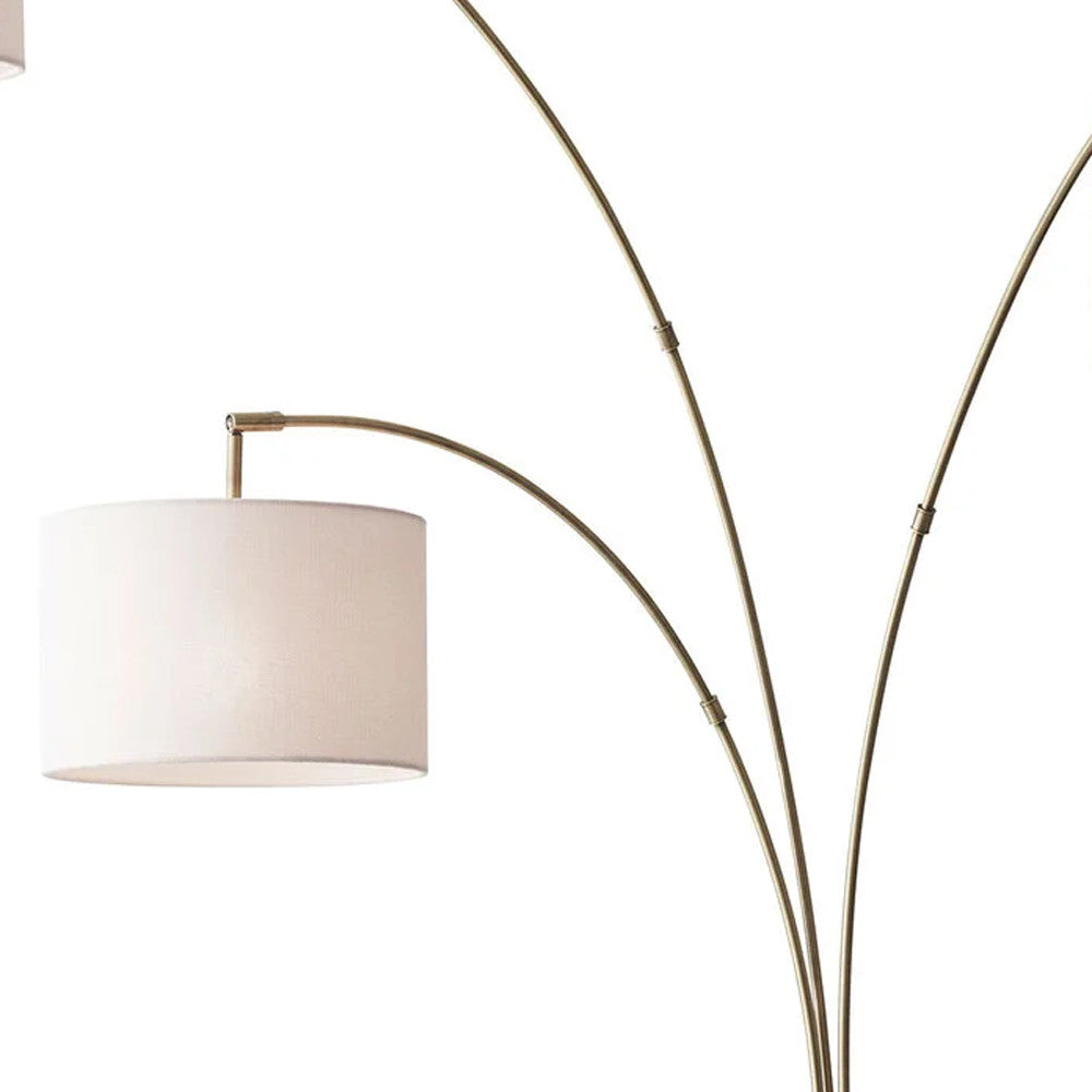 Three Light Floor Lamp Brass Metal Arc Arms
