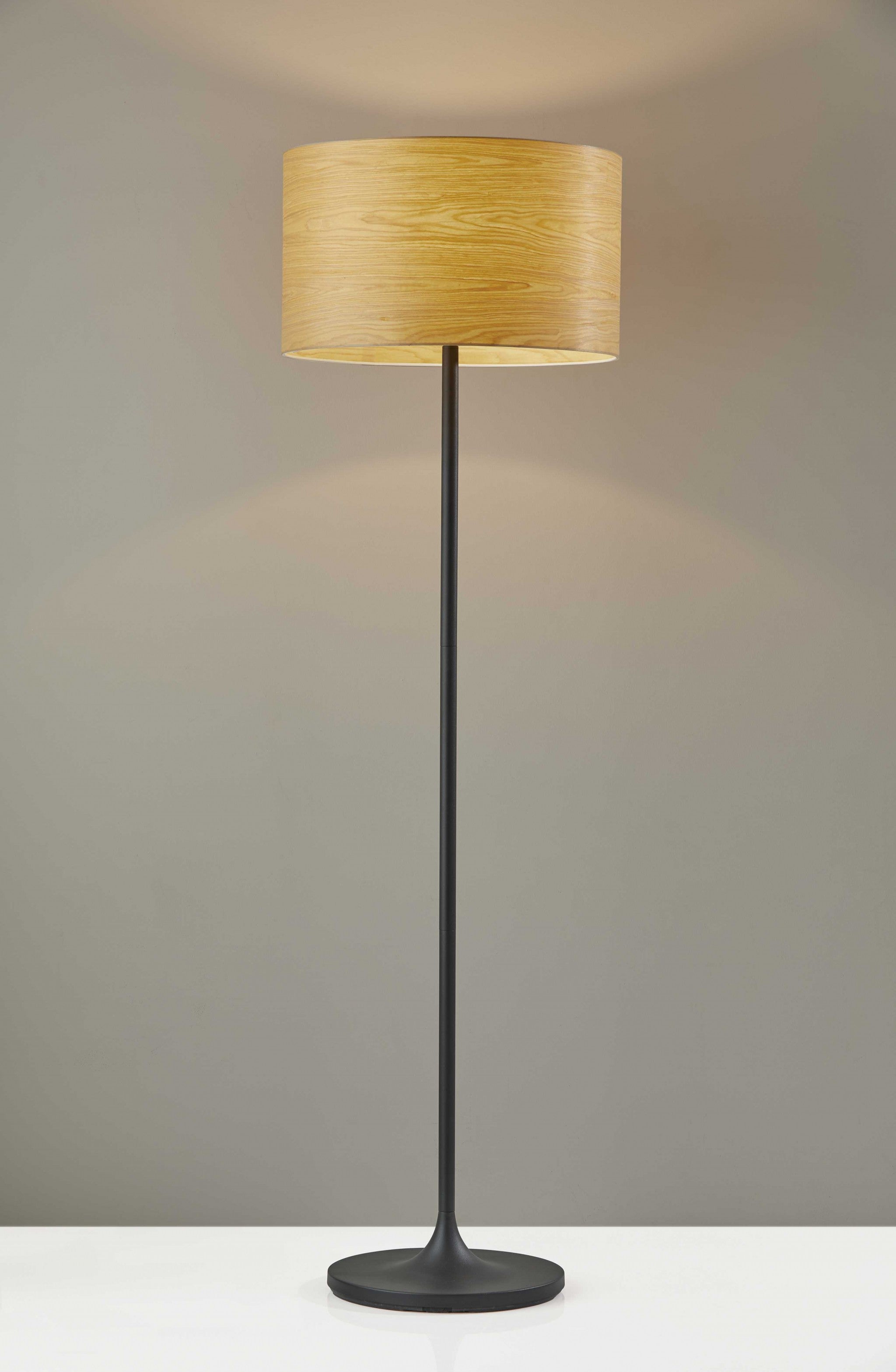 60'' Black Traditional Shaped Floor Lamp With Brown Drum Shade