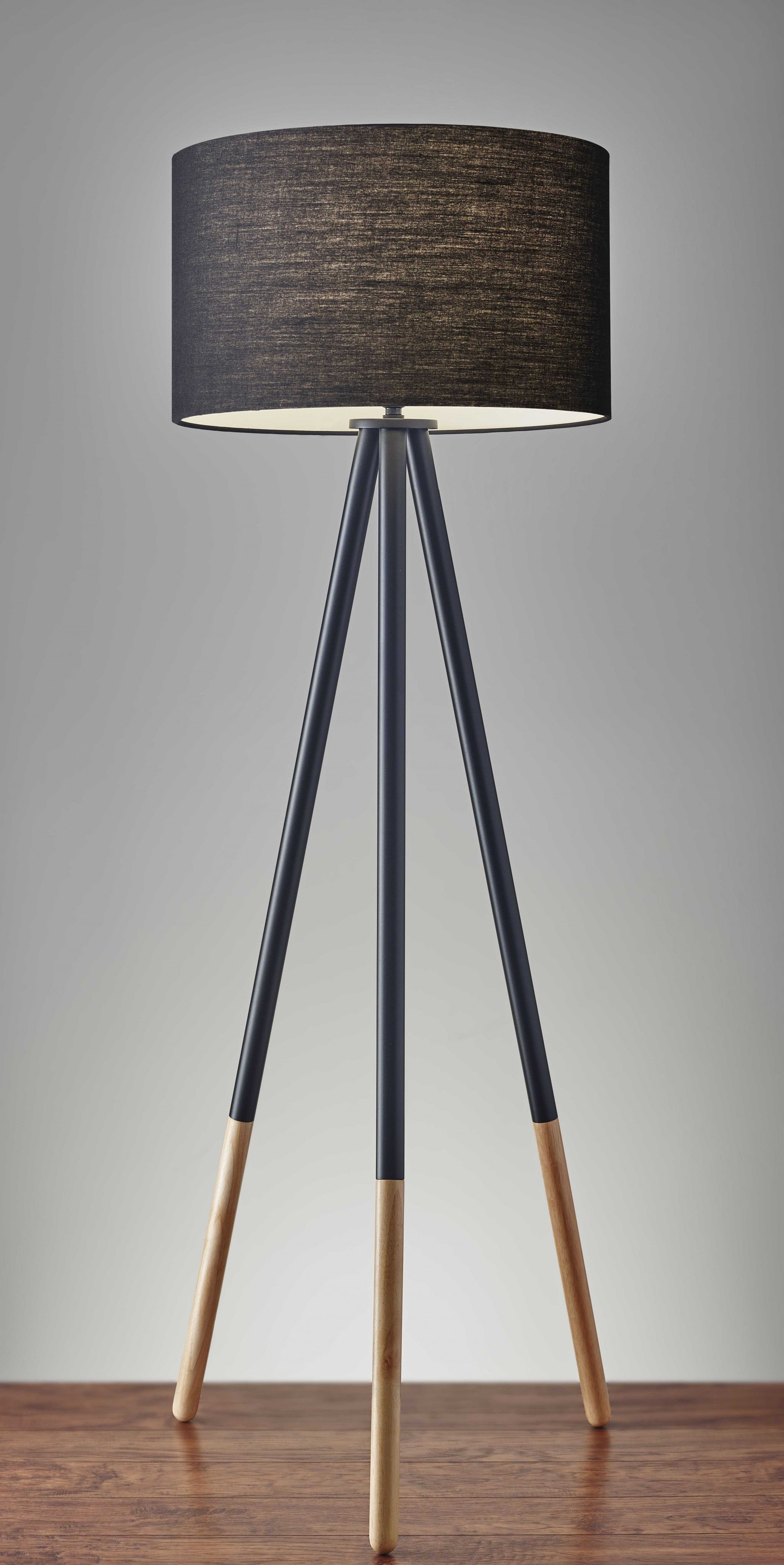 60'' Black Tripod Floor Lamp With Black Drum Shade