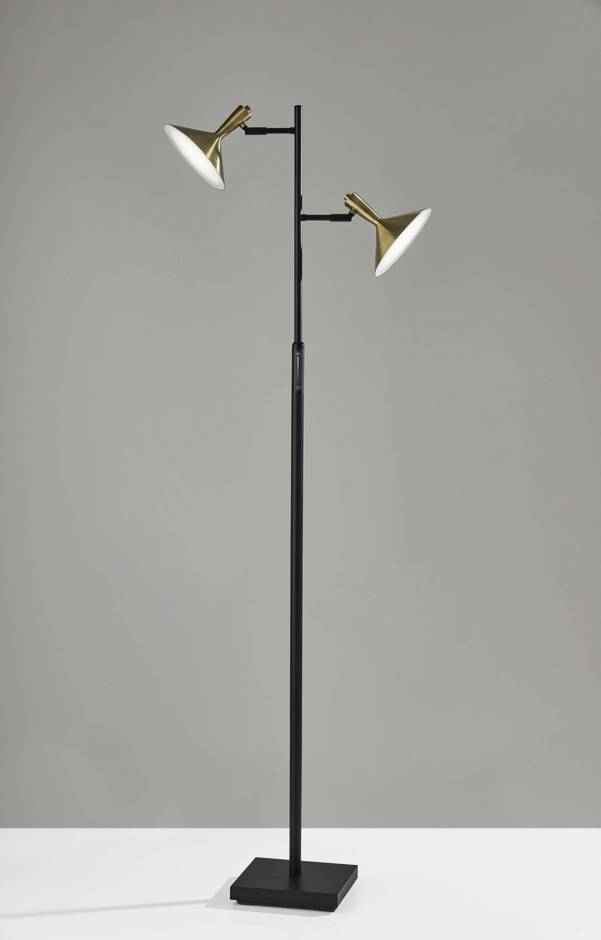 Double Brass Spotlight Led Floor Lamp In Black Metal