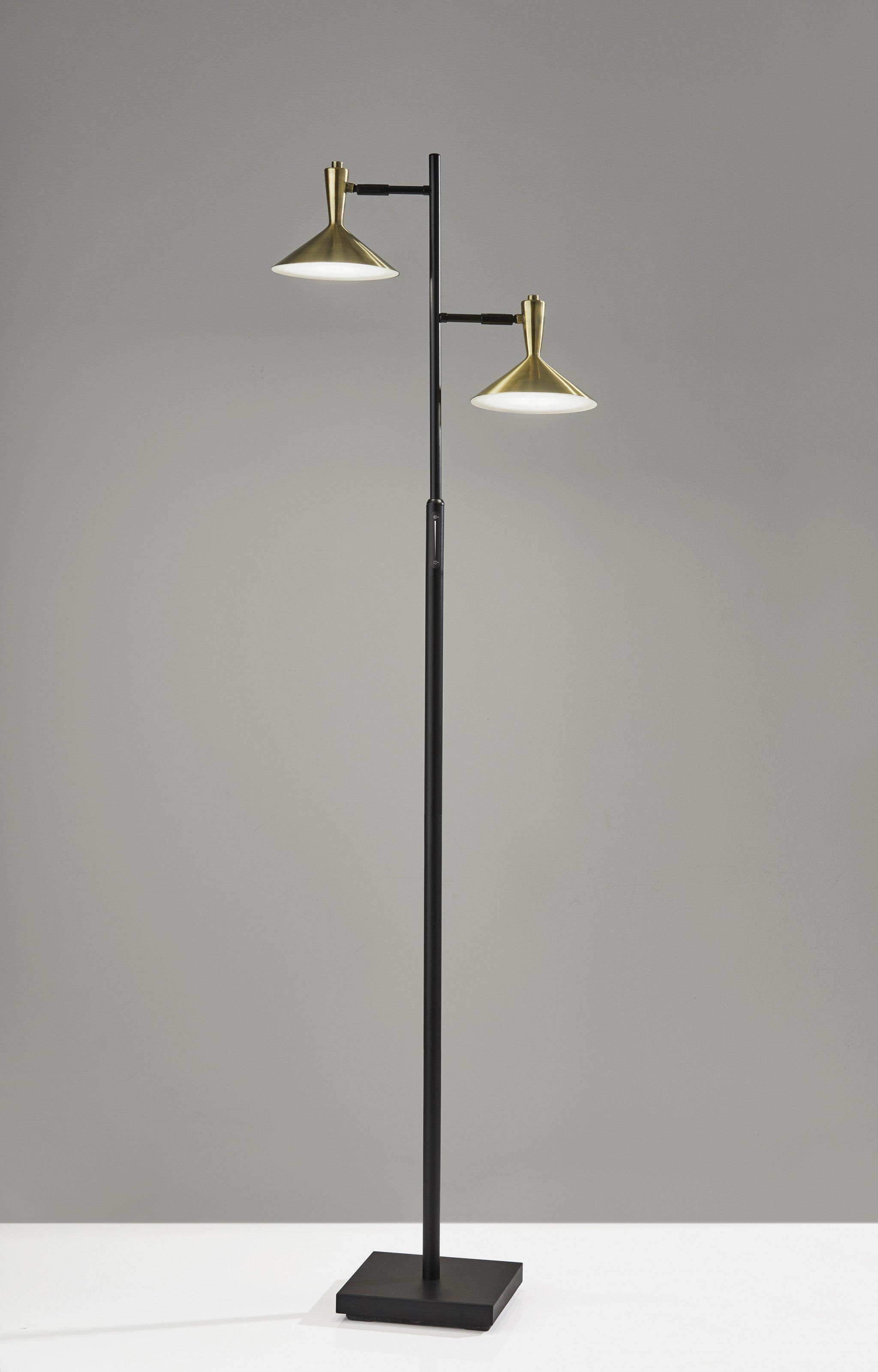 Double Brass Spotlight Led Floor Lamp In Black Metal