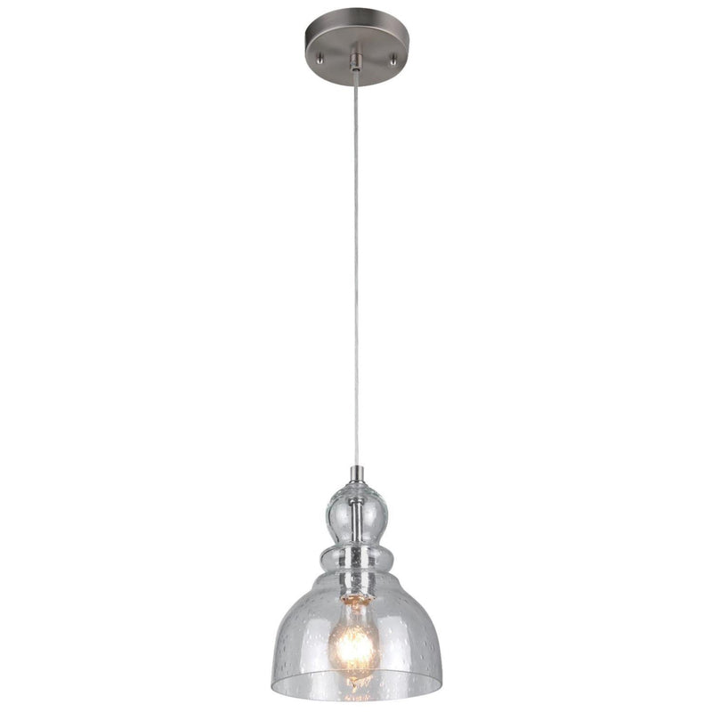 Westinghouse Brushed Nickel Mini Pendant Light With Clear Seeded Glass, 1-Light