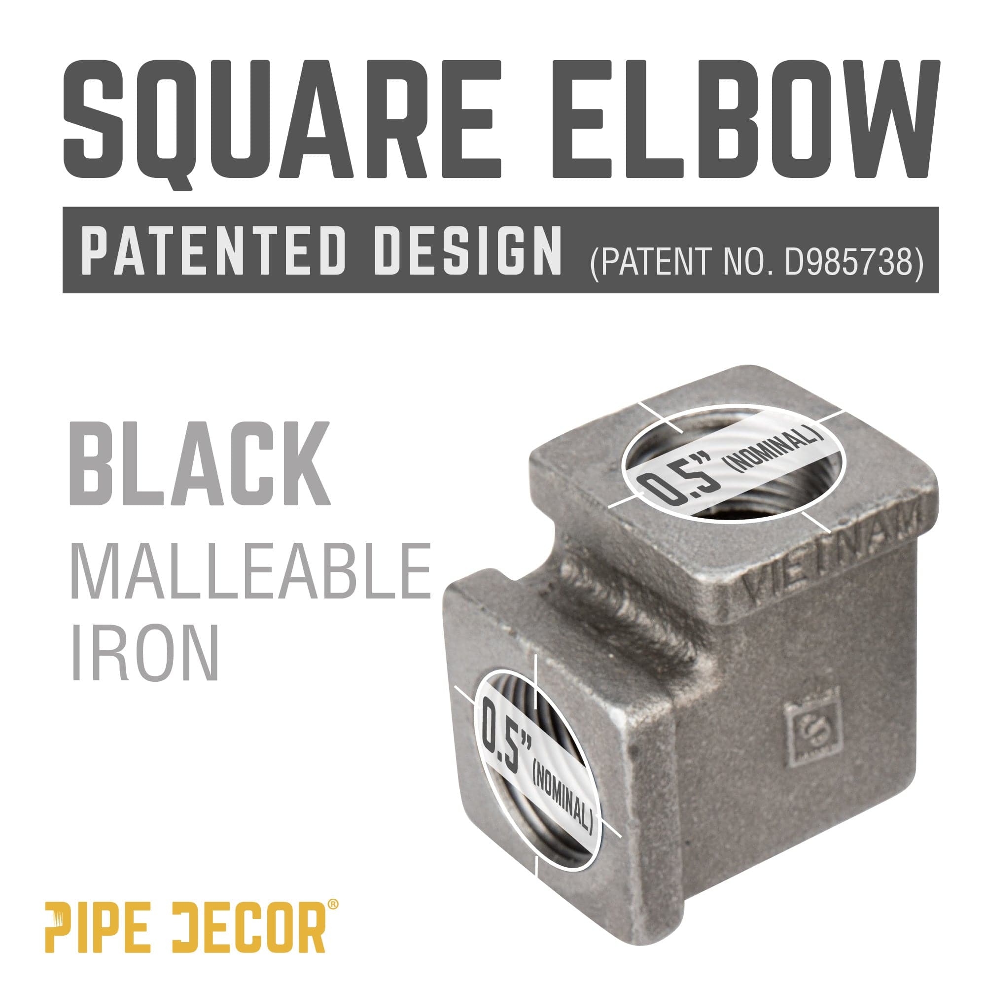 1/2 in. Black Square 90 Degree Elbow