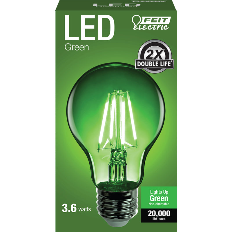 Feit Electric A19 LED Light Bulb, 40W Equivalent, 4.5W Dimmable, Clear Glass, Green, 1 Count