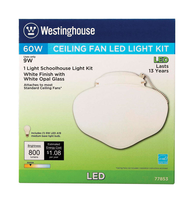 Westinghouse LED Schoolhouse Light Kit, White Opal Glass, Model 7785300, Indoor/Outdoor, White Finish