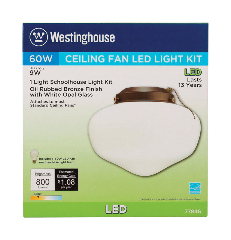 Westinghouse LED Schoolhouse Ceiling Fan Light Kit, Oil Rubbed Bronze, White Opal Glass, Model 7784600, Indoor/Outdoor Use