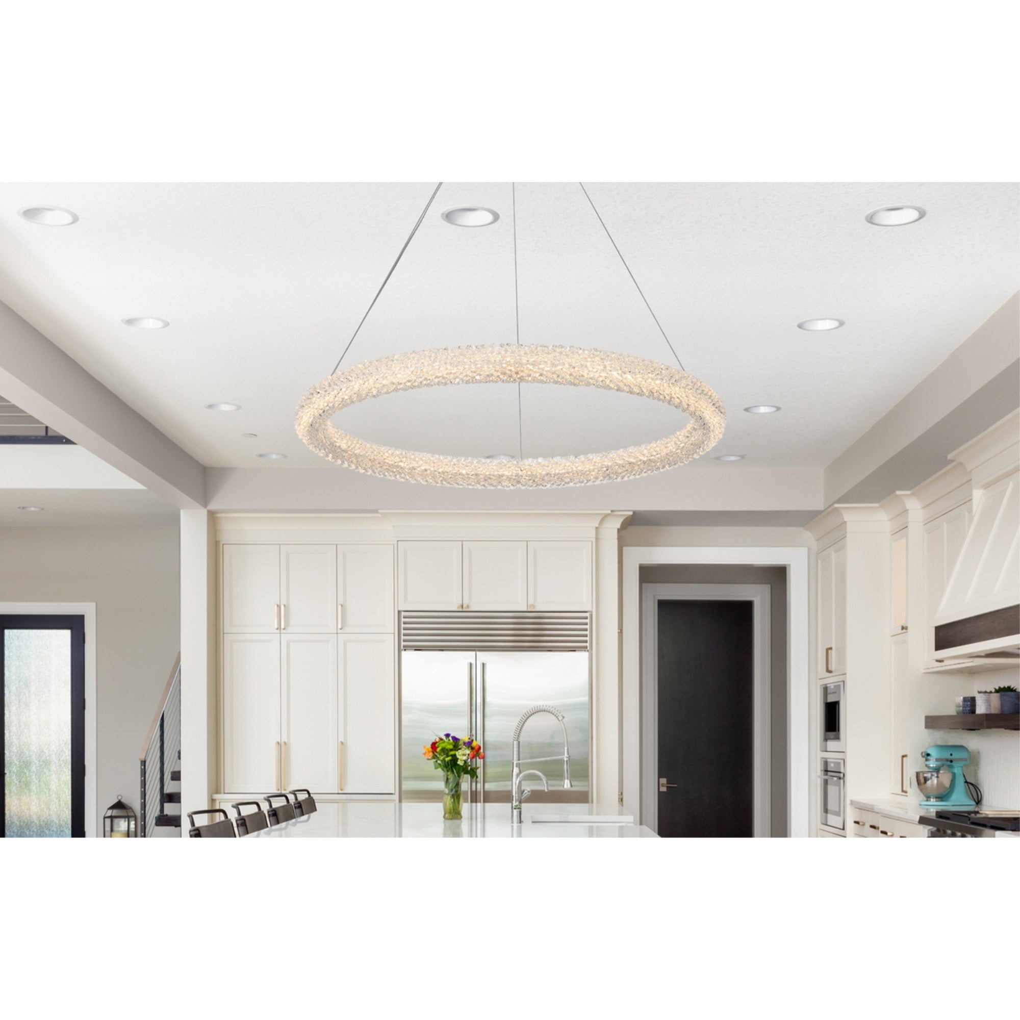 Elegant Lighting LED Chandelier, 32 inch, Satin Gold, Glass, Model 4c1dd894-f954-433e-9a5d-f9948f1542e3