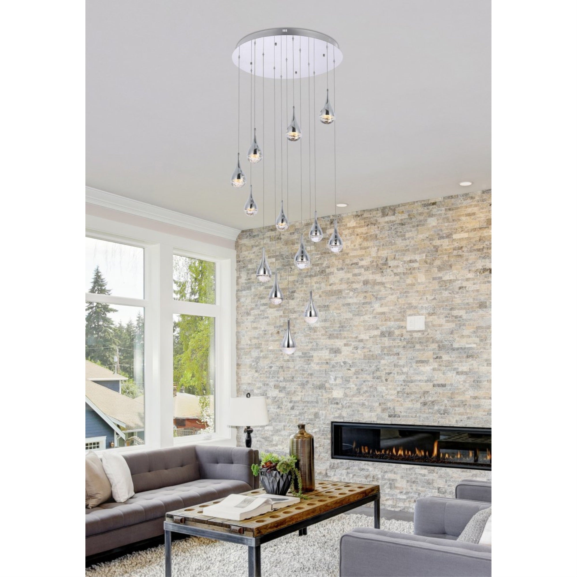 Elegant Lighting 30in LED Chandelier, Chrome, Glass, Model 3813D30C, Silver Finish