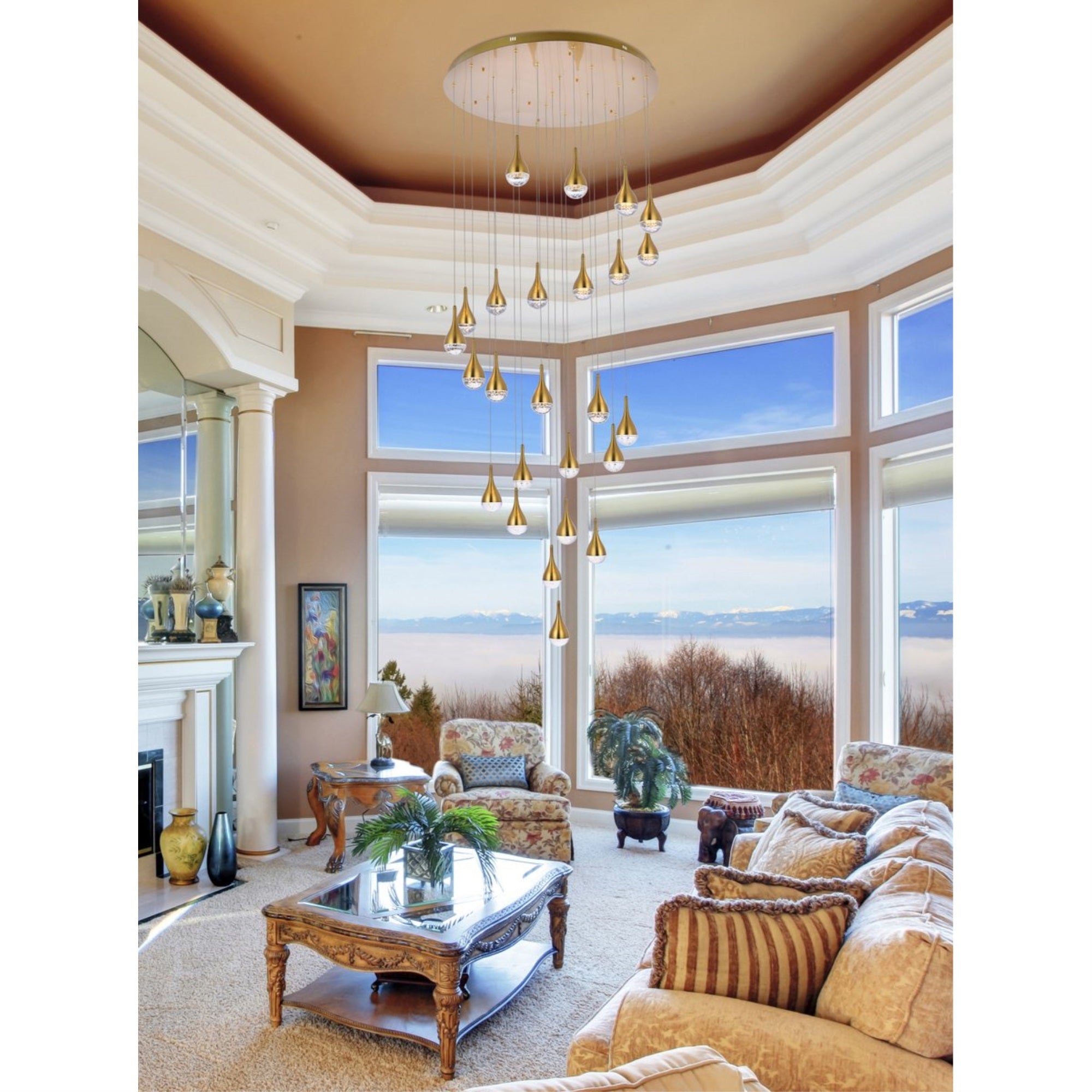 Elegant Lighting Amherst 42" LED Chandelier, Satin Gold, Iron, Model 3825D42SG