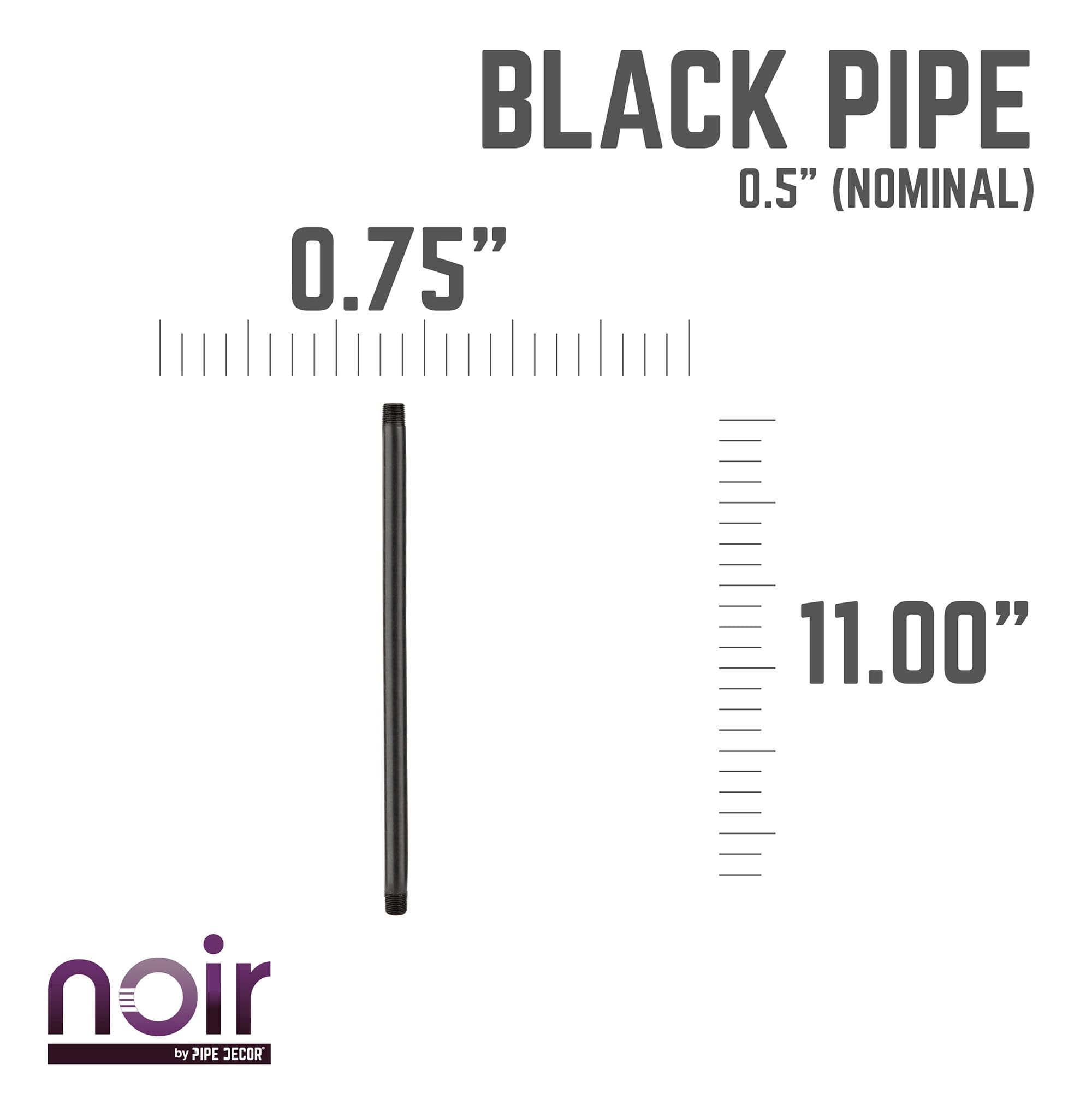 1/2 in. x 11 in. Prefinished Matte Black Pipe