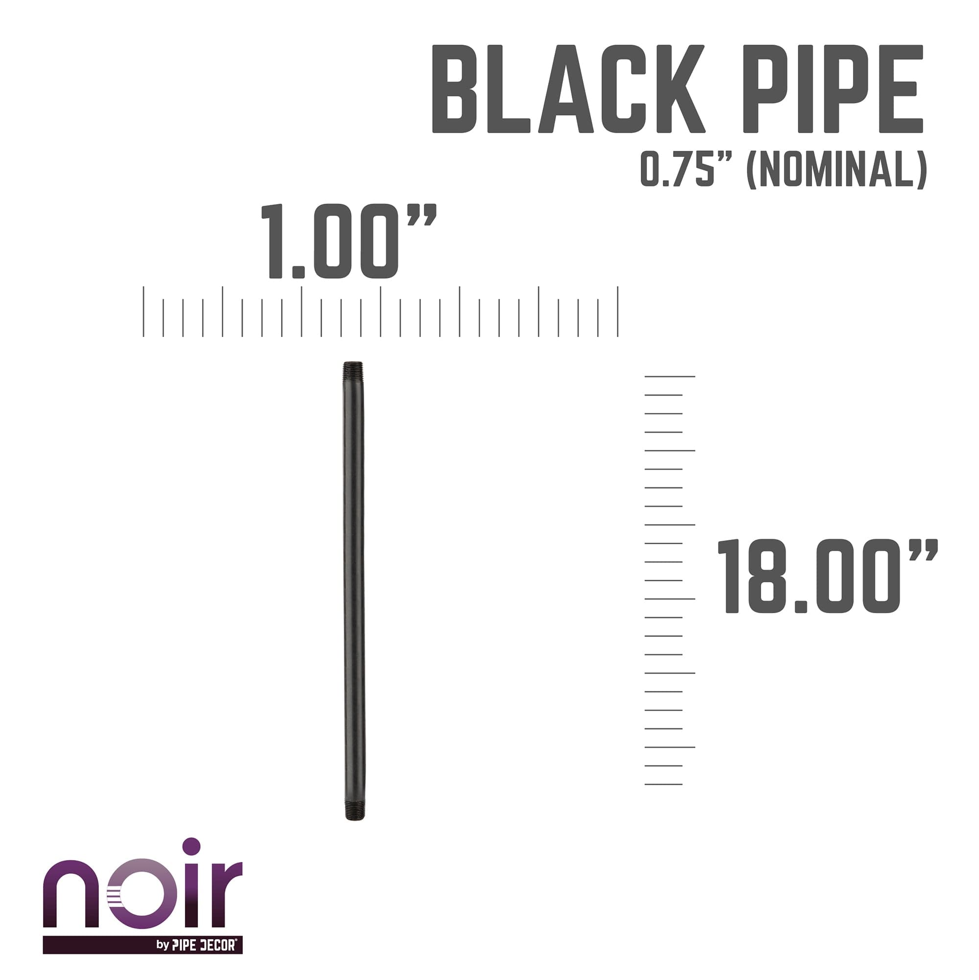 3/4 in. x 18 in. Prefinished Matte Black Pipe