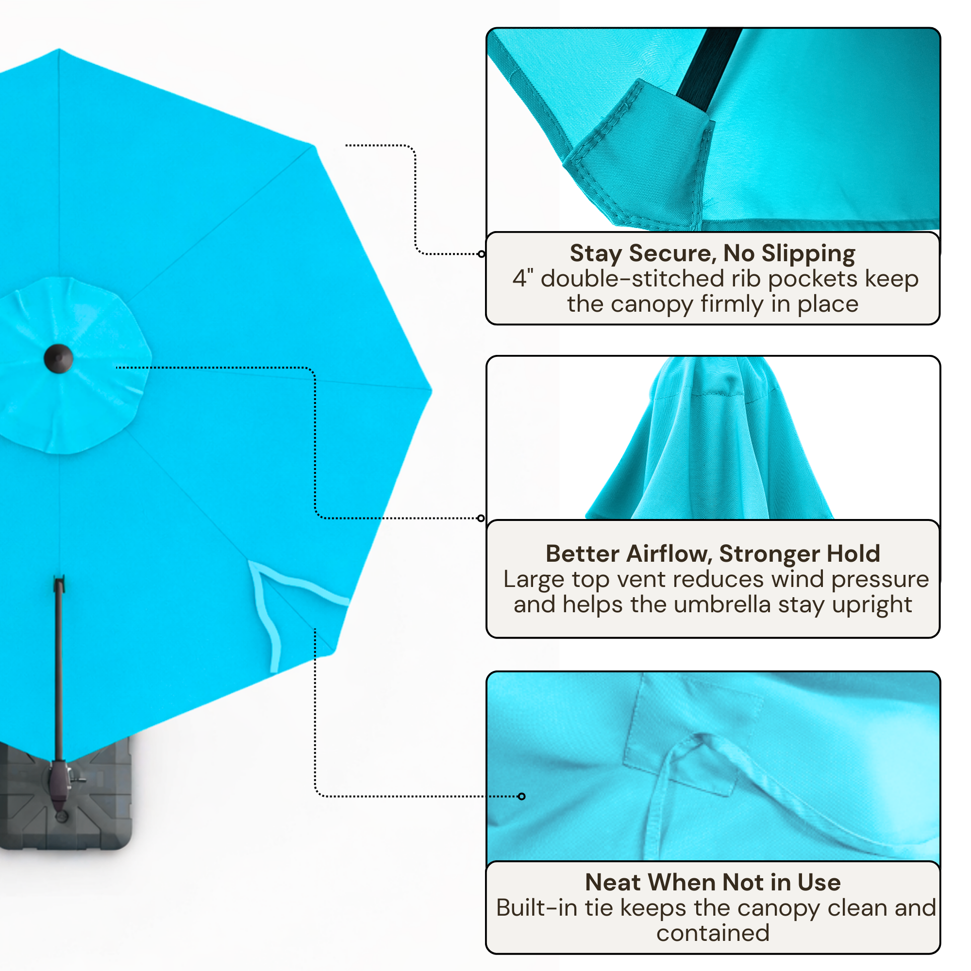 11 ft Cantilever Umbrella Replacement Canopy Supported Bar 8 Ribs Aruba Turquoise