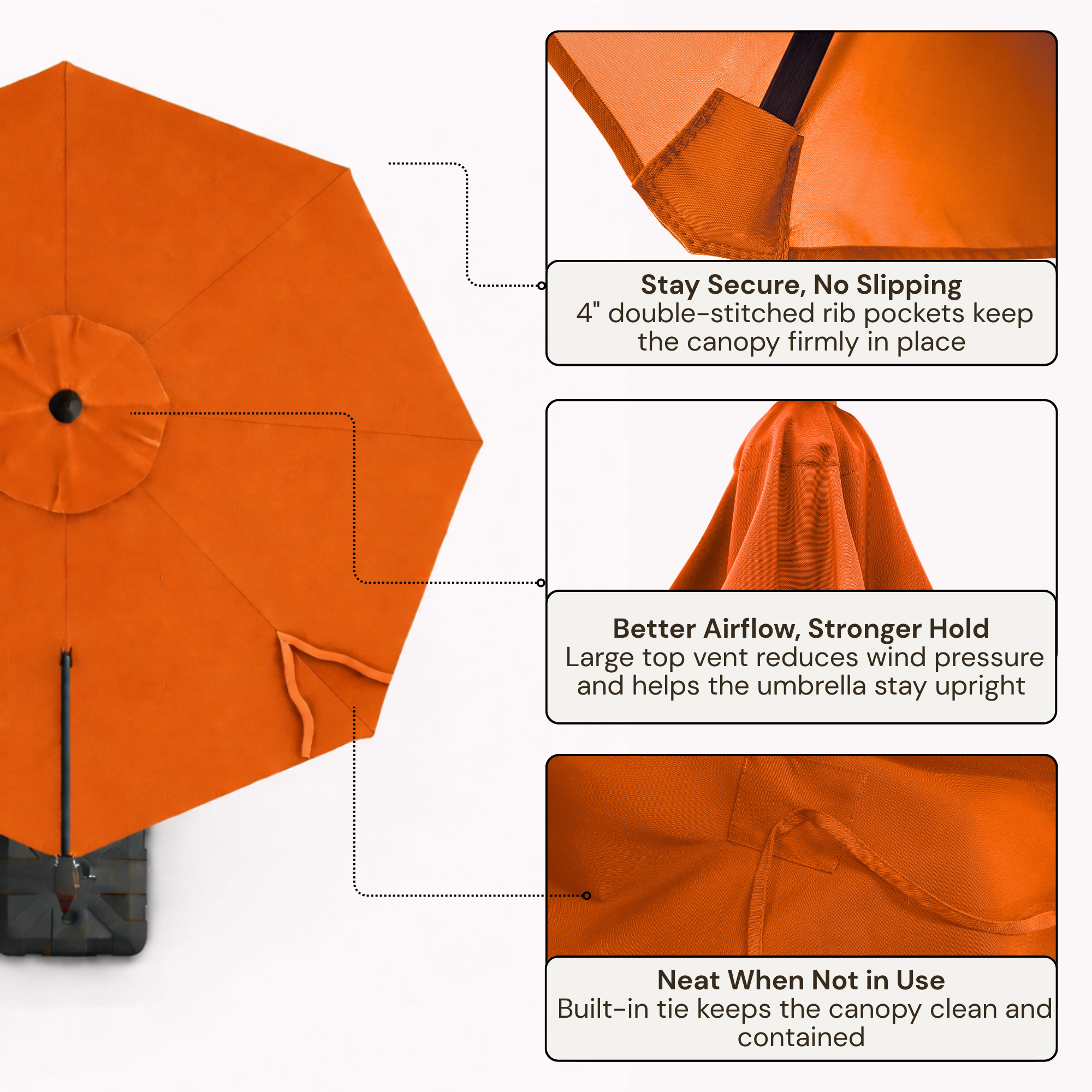 11 ft Cantilever Umbrella Replacement Canopy Supported Bar 8 Ribs Tuscan Orange