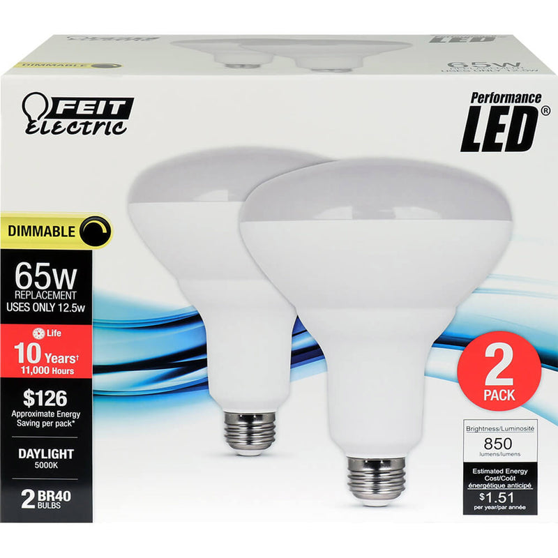 Feit Electric LED BR40 Bulbs, Dimmable, 65W Equivalent, 850 Lumens, 5000k Daylight, 2 Pack, Model BR40DM/850/