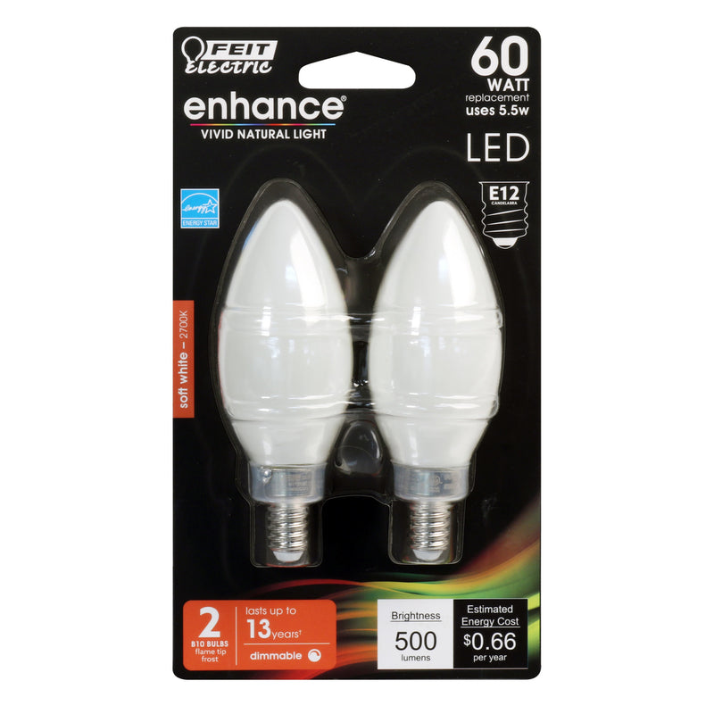 Feit Electric Blunt Tip E12 Filament LED Bulb, Soft White, 60W Equivalent, Plastic