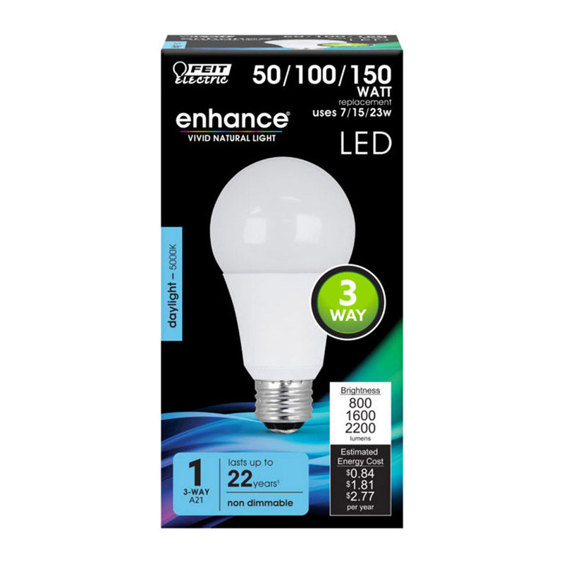 Feit Electric A21 LED Light Bulb, 3-Way 50/100/150W Equivalent, E26 Base, 2200 Lumen, 5000K Daylight, A