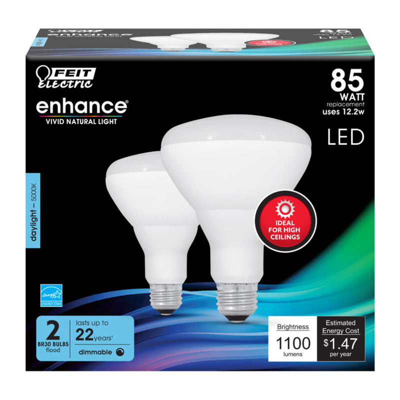 Feit Electric BR30 LED Light Bulbs, 1100 Lumens, Dimmable, 5000K Daylight, E26 Base, 2 Pack, Model BR30DMHO/