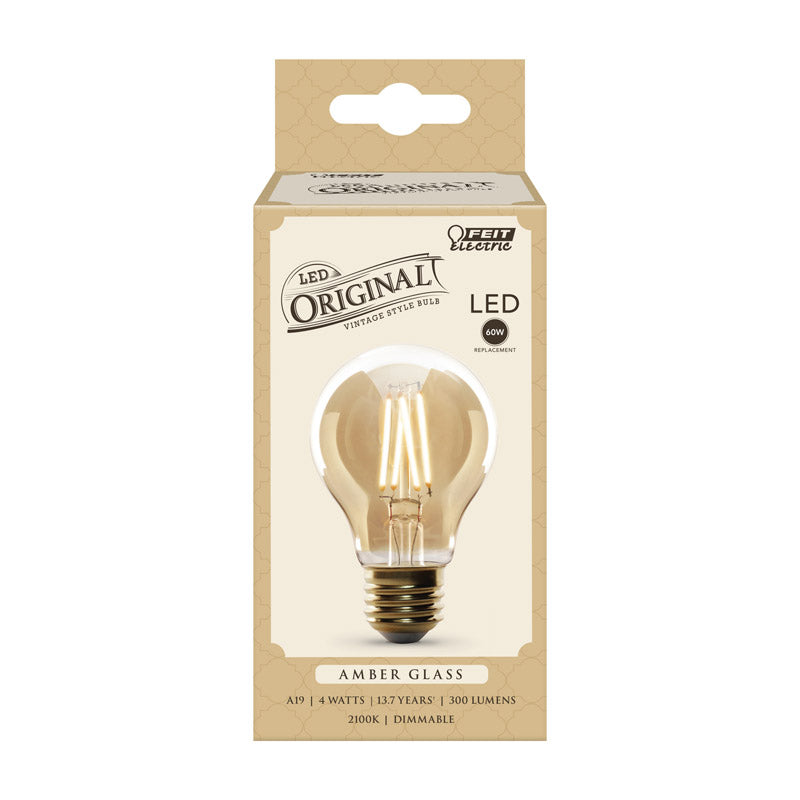Feit Electric Vintage Exposed Filament LED Bulb 60W Equivalent 300 Lumen 5000K Daylight Dimmable AT19/VG/LED Amber Glass 1 Count