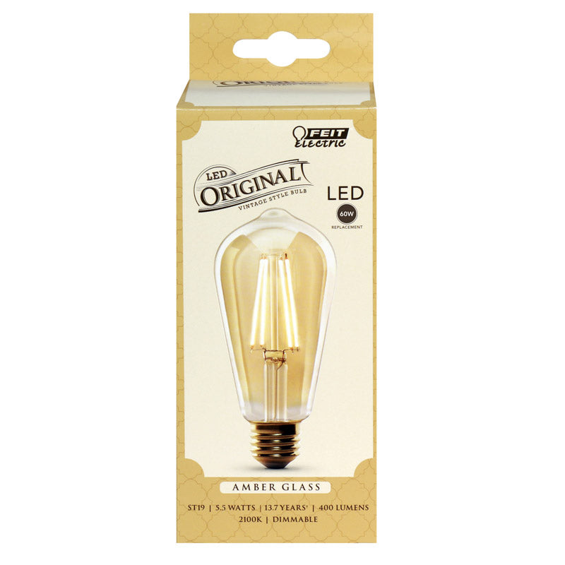 Feit Electric LED ST19 Light Bulb - 60W Equivalent, 400 Lumen, 2100K Soft White, Amber Glass, Dimmable, 1 Count