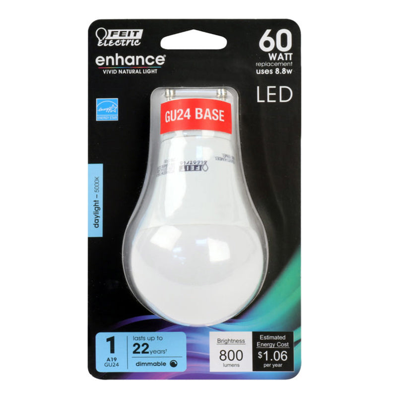 Feit Electric LED A19 Bulb, 60W, GU24 Base, Plastic, 1 Count, No Color, Model OM60DM950CAGU24