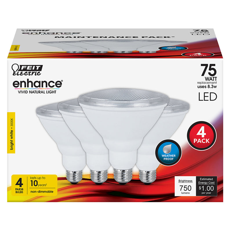 Feit Electric LED PAR38 Bulbs, 75W Equivalent, Non-Dimmable, 3000k Bright White, 750 Lumens, 4 Pack, E26 Base, Damp Rated