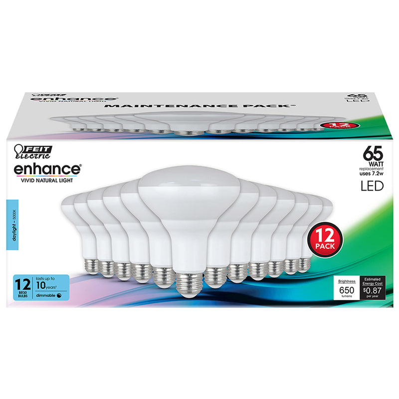Feit Electric BR30 LED Light Bulb, Dimmable, 650 Lumens, 5000K Daylight, E26 Base, 12 Pack, Model BR30DM950CA10