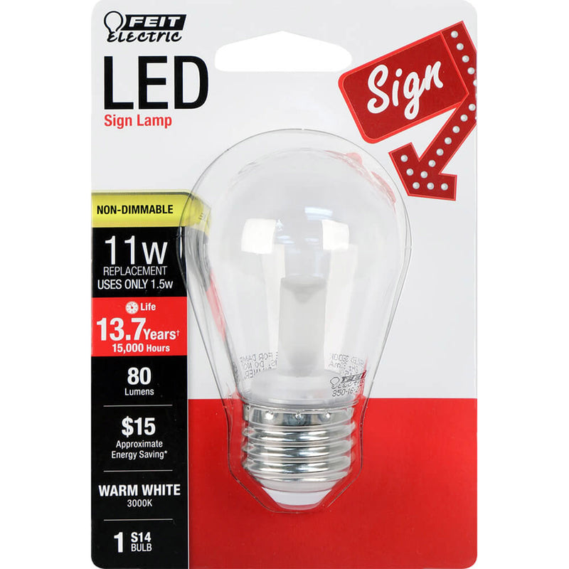 Feit Electric LED Bulb BPS14/SU/LED, 1.5W, 120V, 80 Lumens, 3000K, Warm White, 1 Count,