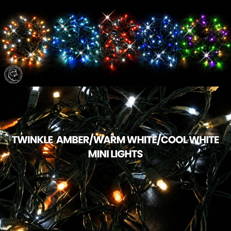 LED Mini Lights 5MM Amber/Warm White/Cool White Twinkle Green Wire - 6" Spacing