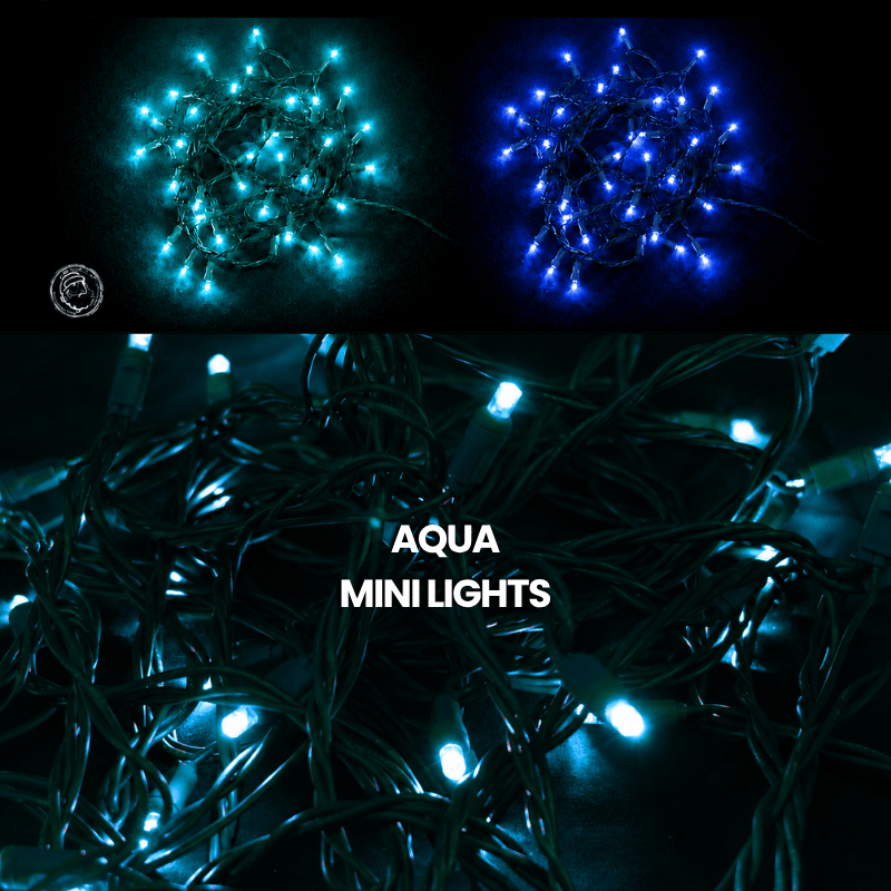 LED Mini Lights 5MM Aqua Static Green Wire - 6" Spacing