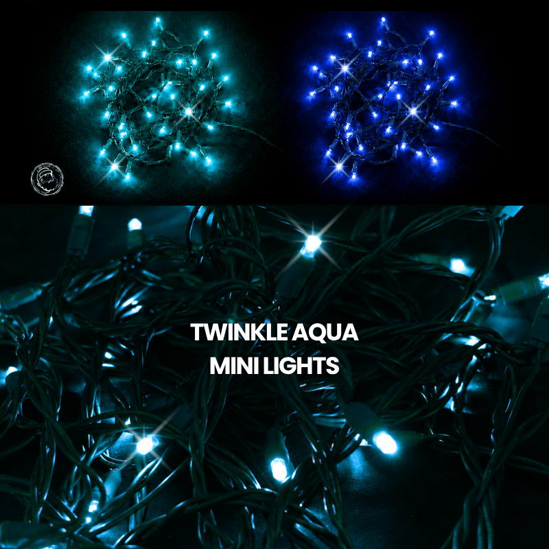 LED Mini Lights 5MM Aqua Twinkle Green Wire - 6" Spacing