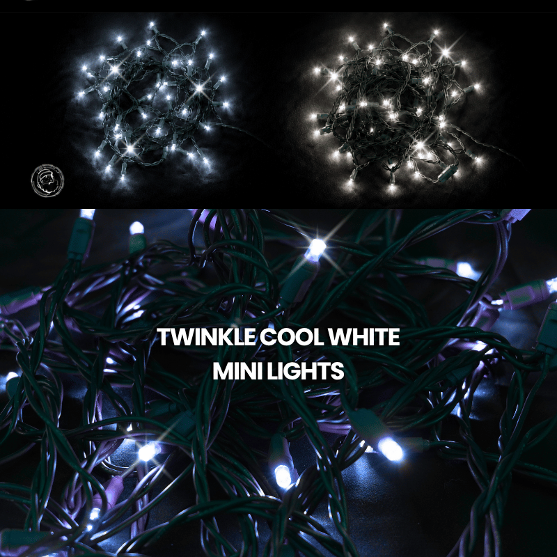 LED Mini Lights 5MM Cool White Twinkle Green Wire  6" Spacing