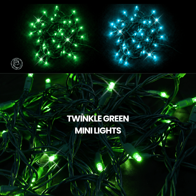 LED Mini Lights 5MM Green Twinkle Green Wire 6" Spacing