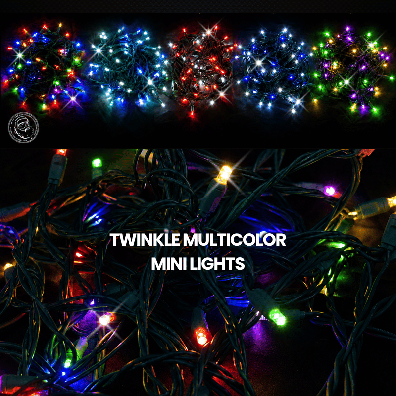 LED Mini Lights 5MM Multicolor Soft Twinkle Green Wire - 6" Spacing