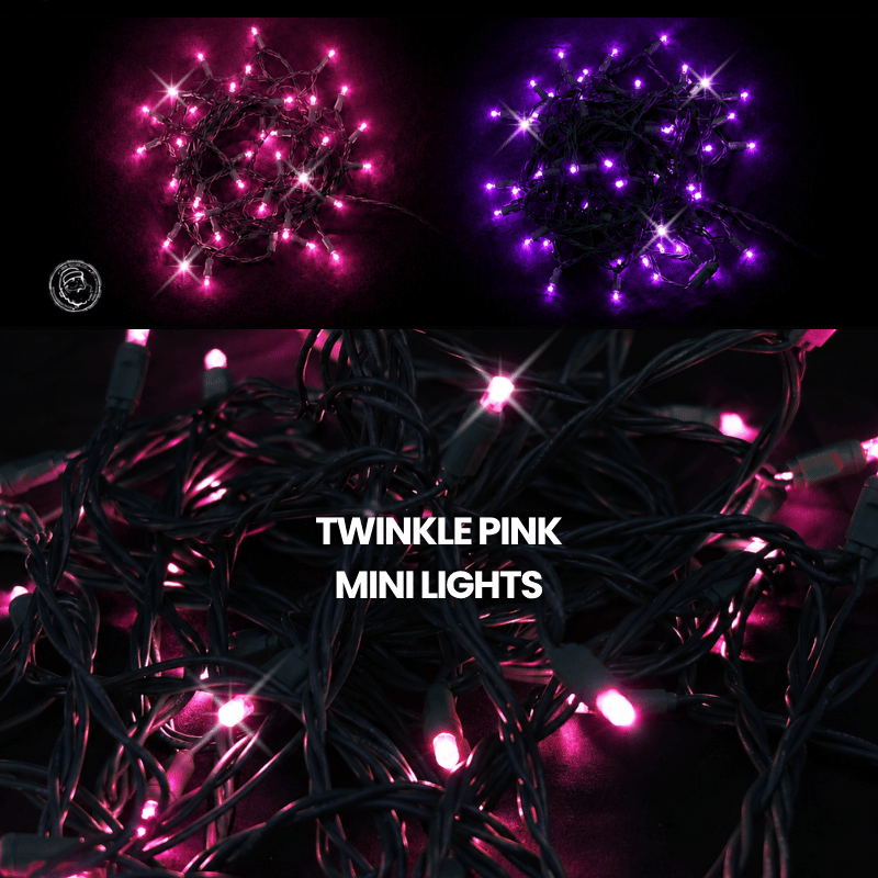 LED Mini Lights 5MM Pink Twinkle Green Wire - 6" Spacing