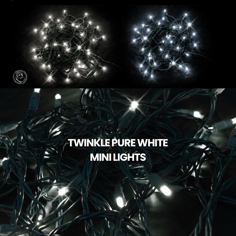 LED Mini Lights 5MM Pure White Twinkle Green Wire  6" Spacing